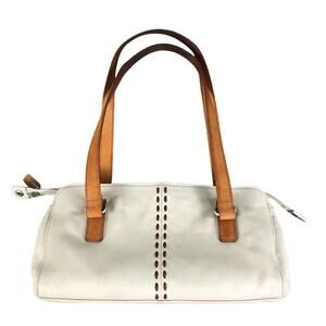 FOSSIL Cream/Tan Leather Shoulder Handbag Double Top Handle Retro 90's Style Y2K